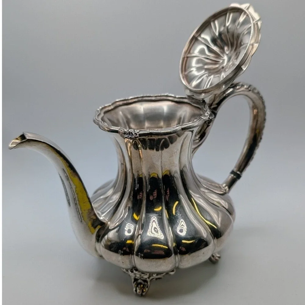 Antique Victorian Melon Ribbed Silver Plate Teapot E.G. Webster & Son Ornate Lux
